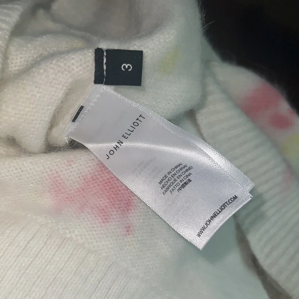 John Elliott Angora Crew Sweater in Ivory Skittles, size 3